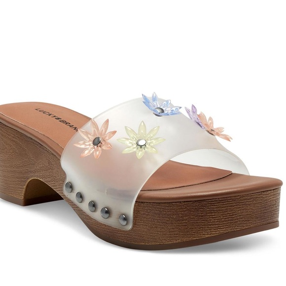 Lucky Brand Shoes - Lucky Brand Fallyn Vinyl Flower Slide Sandals - Clear, Size 7